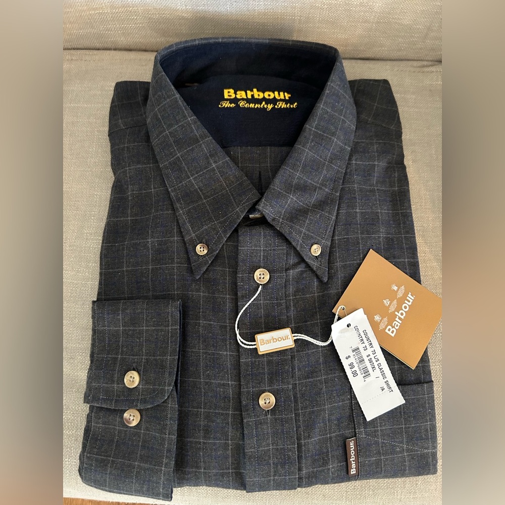 NWT Barbour Men's Dark Grey Plaid Button Down Shirt XL